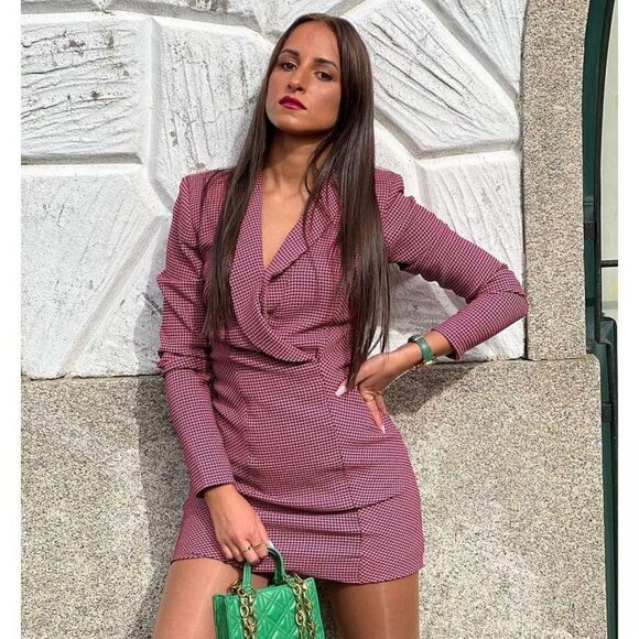 Zara Blazer Dress Houndstooth Long Sleeve New - Picture 4 of 8